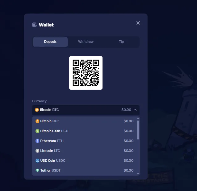 Duel Wallet currency list showing TRON, BNB, Solana, XRP, Dogecoin and Cardano
